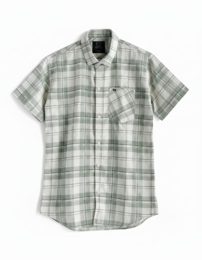Arfoz Mens Classic Pastel Green Check Casual Half Sleeve Shirt J