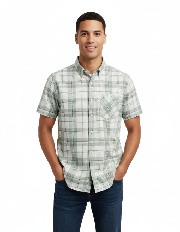 Arfoz Mens Classic Pastel Green Check Casual Half Sleeve Shirt J