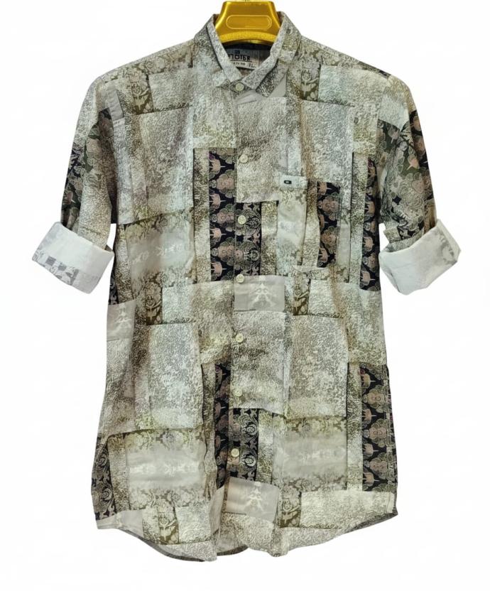 Fighter Mens Fashionable Olive Green Printed Shirt  Stylish  Modern J