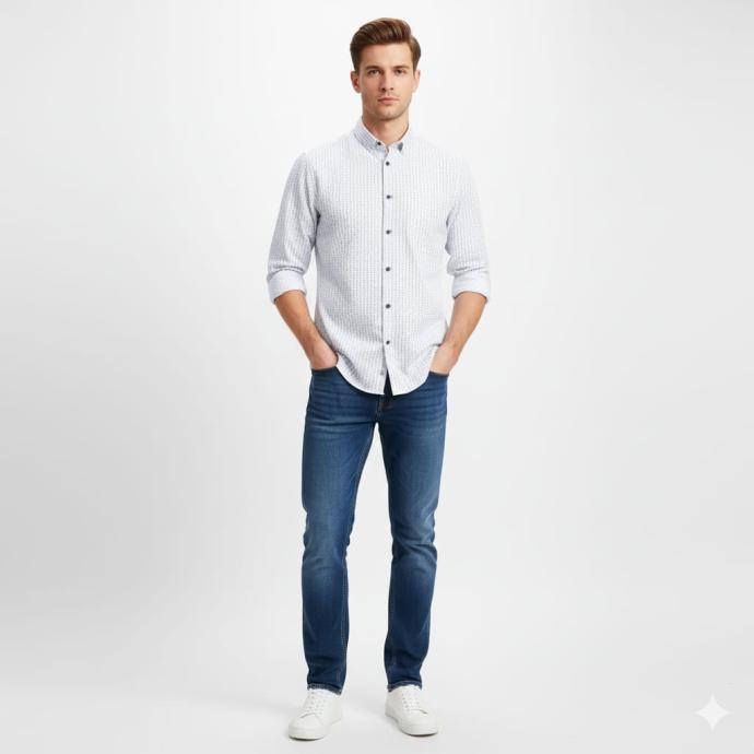 RV Paris Black DotsWhite Cotton Shirt Full Sleeves