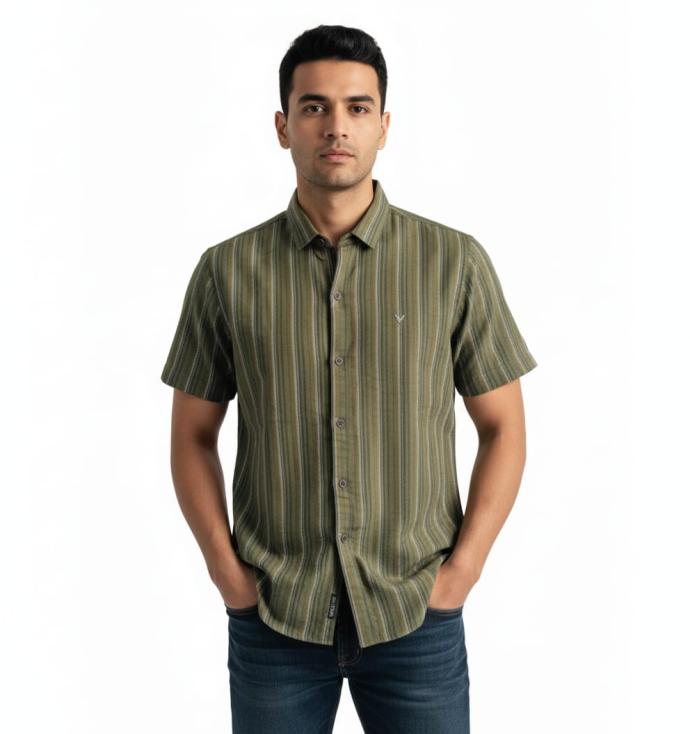 Fighter Mens Stylish Green  Brown Half Sleeve Shirt  Casual Comfort