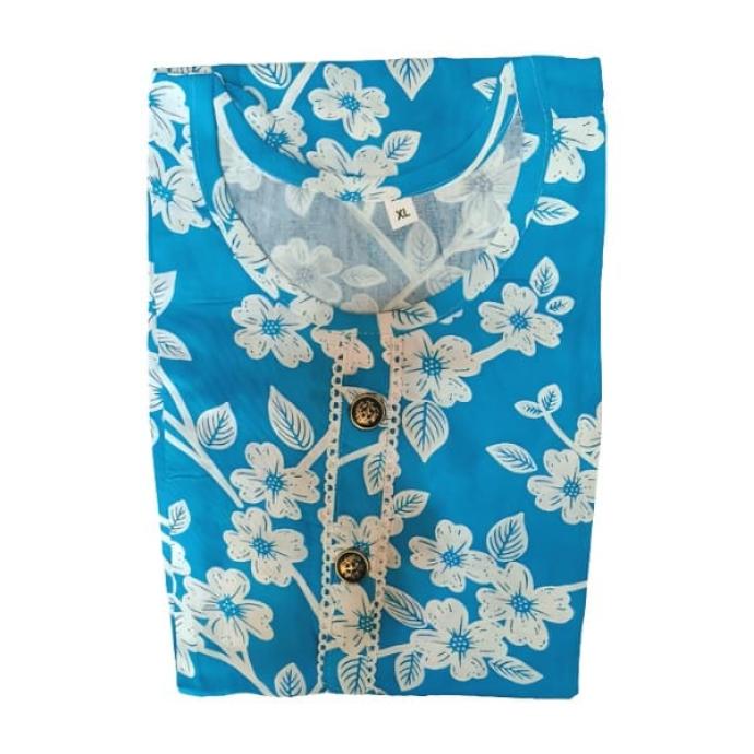 Womens Sky Blue Kurti with White Flower Print  Elegant Casual Wear