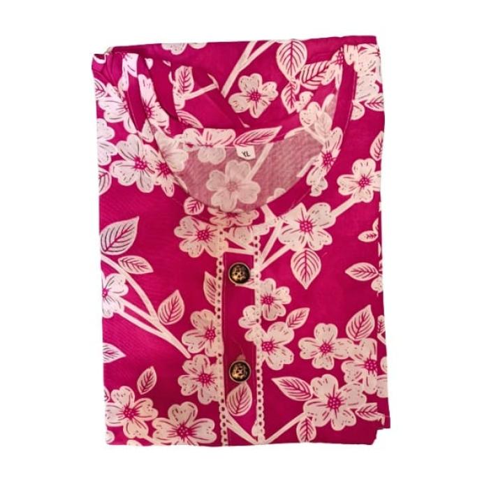 Womens Pink Kurti with White Flower Print  Elegant Casual Wear
