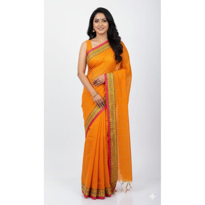 Traditional Yellow Handloom Jamdani Taant Saree for Festival  Occasi
