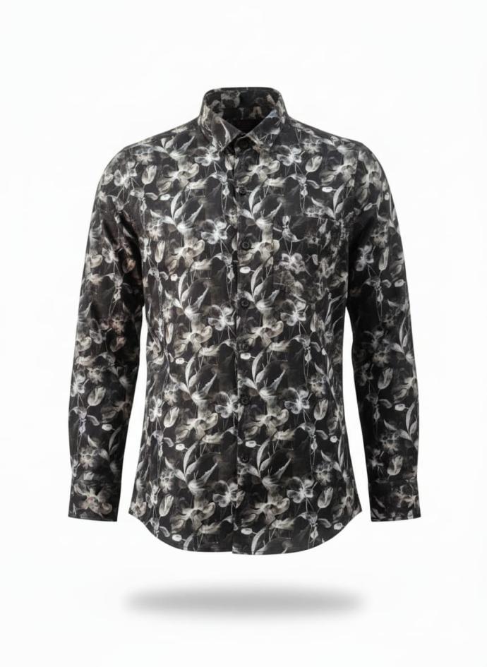 M Exide Mens Black  White Printed Slim Fit Cotton Shirt  Stylish Full Sleeve Casual Wear SSC