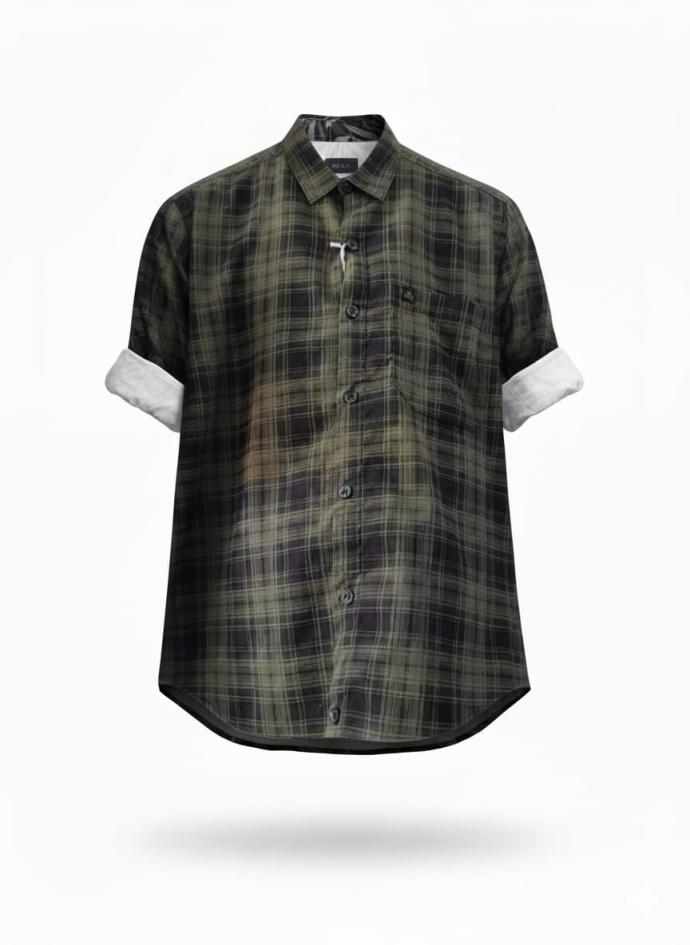 M Exide Mens Dark Green  Black Plaid Cotton Shirt  Slim Fit Full Sleeve Casual  Outdoor Wear