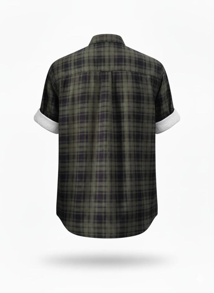M Exide Mens Dark Green  Black Plaid Cotton Shirt  Slim Fit Full Sleeve Casual  Outdoor Wear