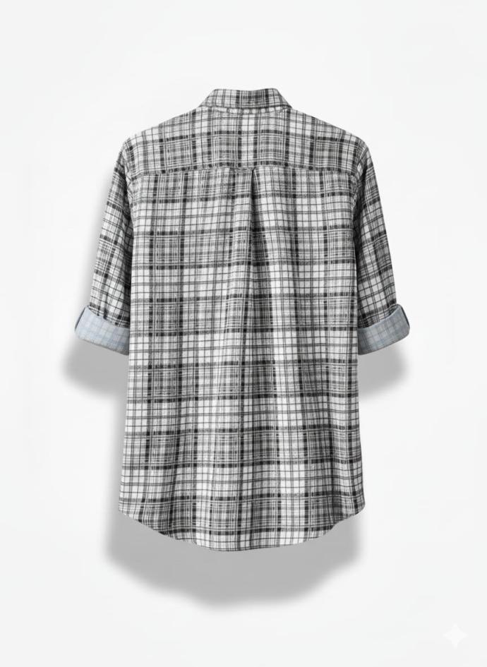 Fit Boss Mens White  Black Plaid Cotton Shirt  Slim Fit Full Sleeve Casual  Smart Wear SSC