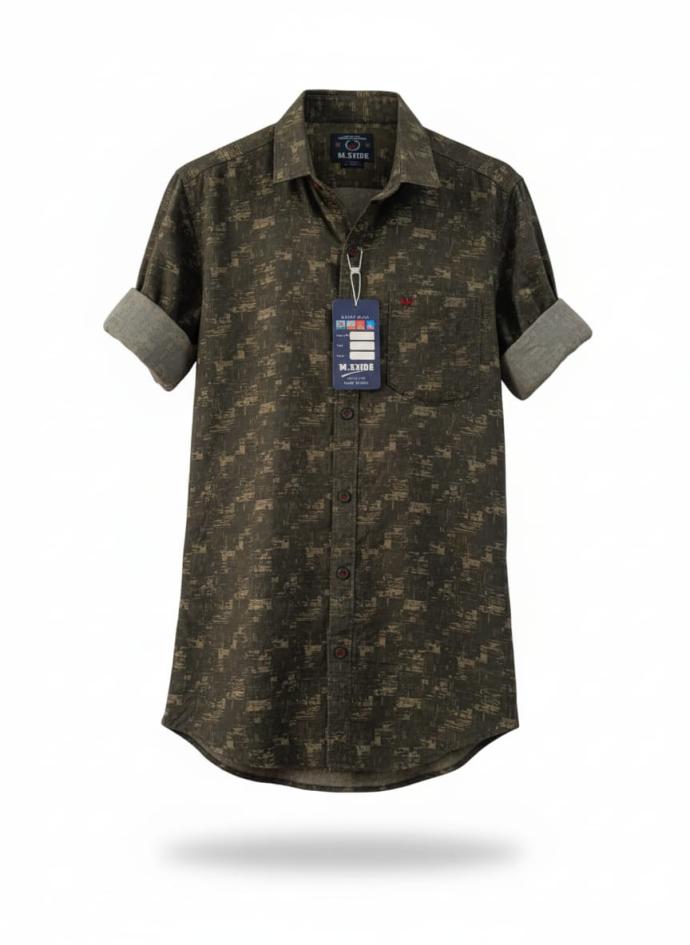 M Exide Dark Green Printed Cotton Shirt for Men  Slim Fit, Stylish Casual  Party Wear SSC