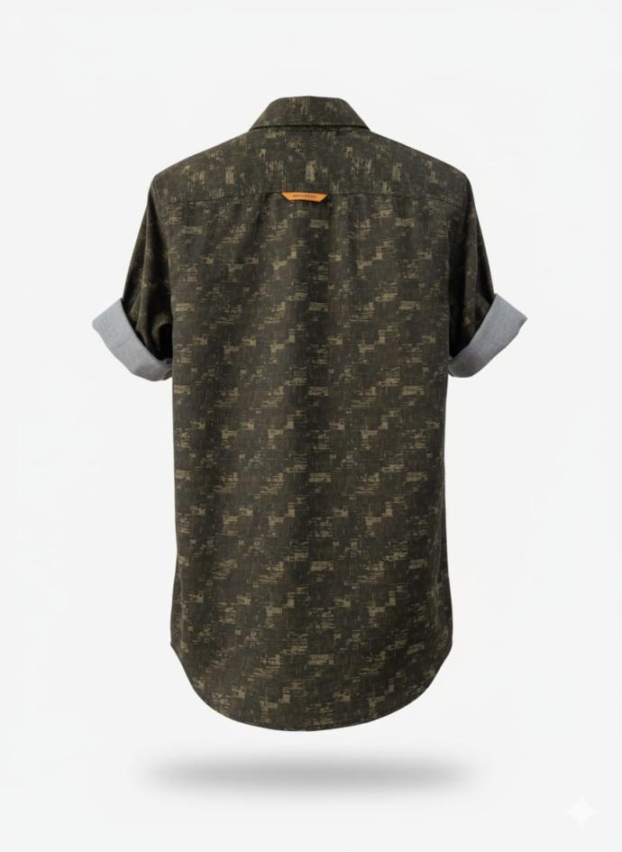 M Exide Dark Green Printed Cotton Shirt for Men  Slim Fit, Stylish Casual  Party Wear SSC