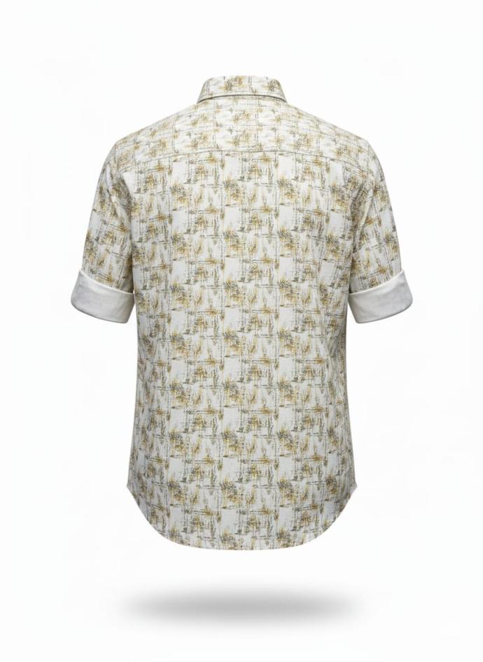 M Exide Beige  White Printed Cotton Shirt for Men  Slim Fit, Casual  Smart Wear SSC