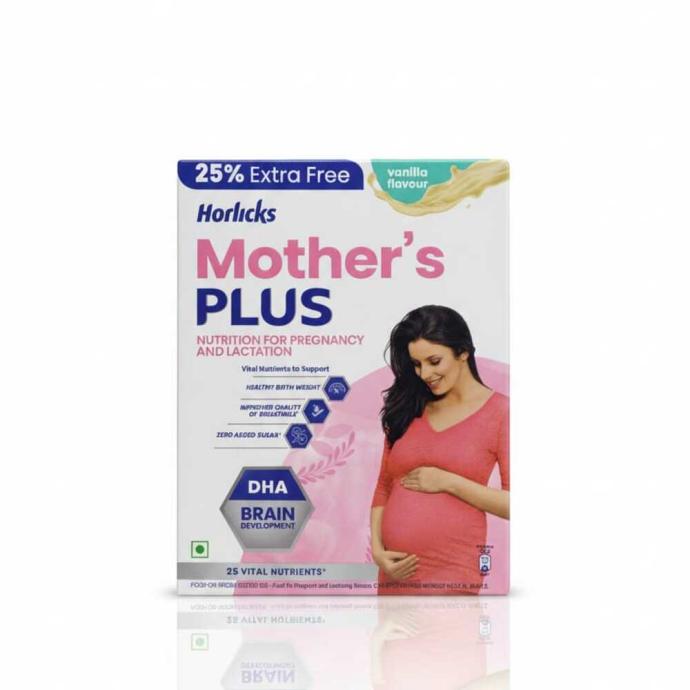 Mother's Horlicks Plus Vanilla Health Drink for Pregnancy  Lactation with Proteins for Healthy Birth Weight No Added Sugar
