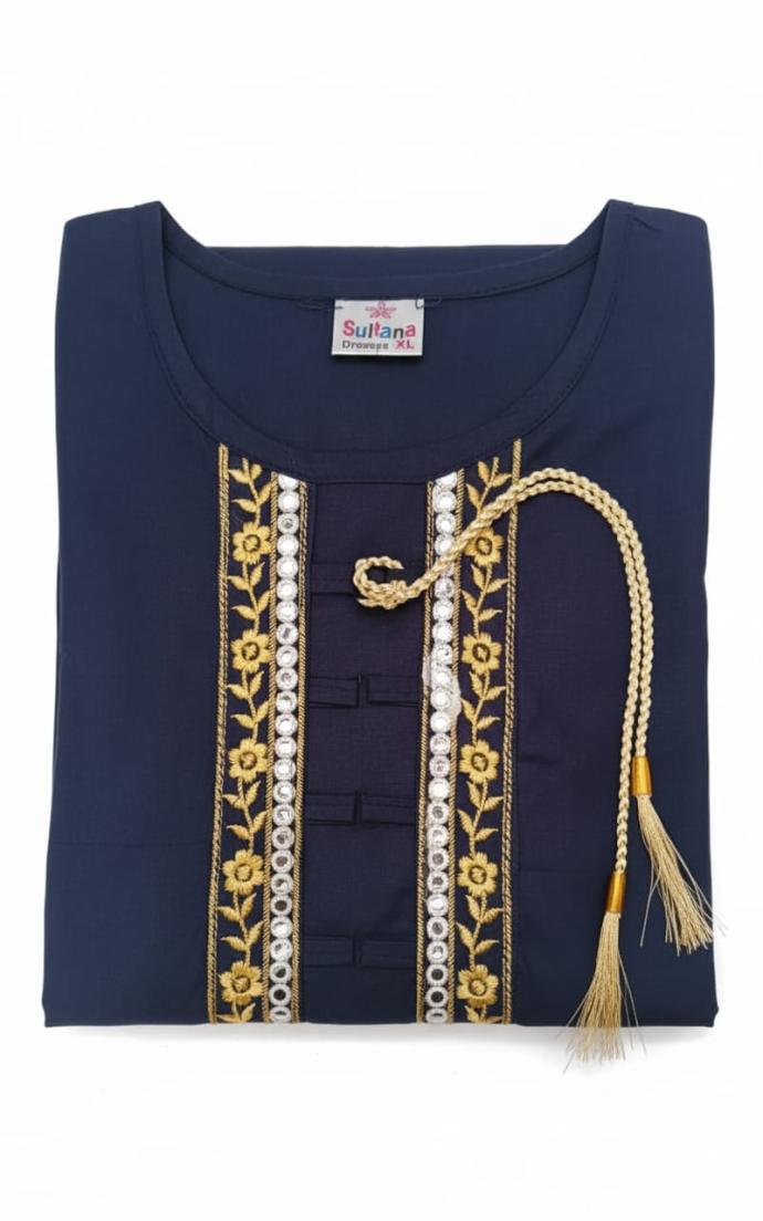 Women Embroidered Straight blue Kurti
