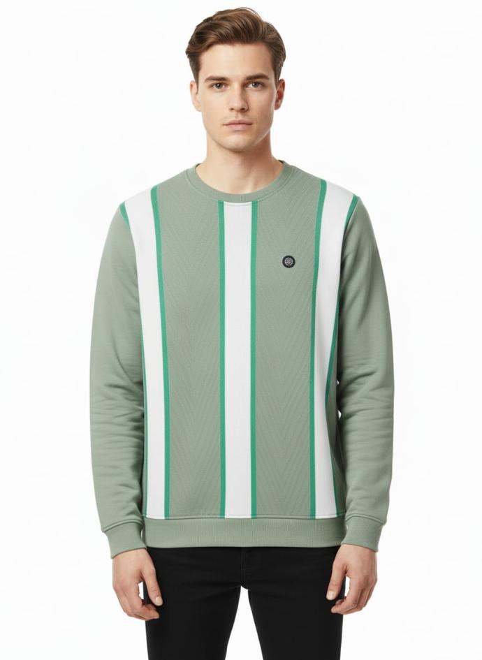 Men's Color green and white Crew Neck Sweatshirt J