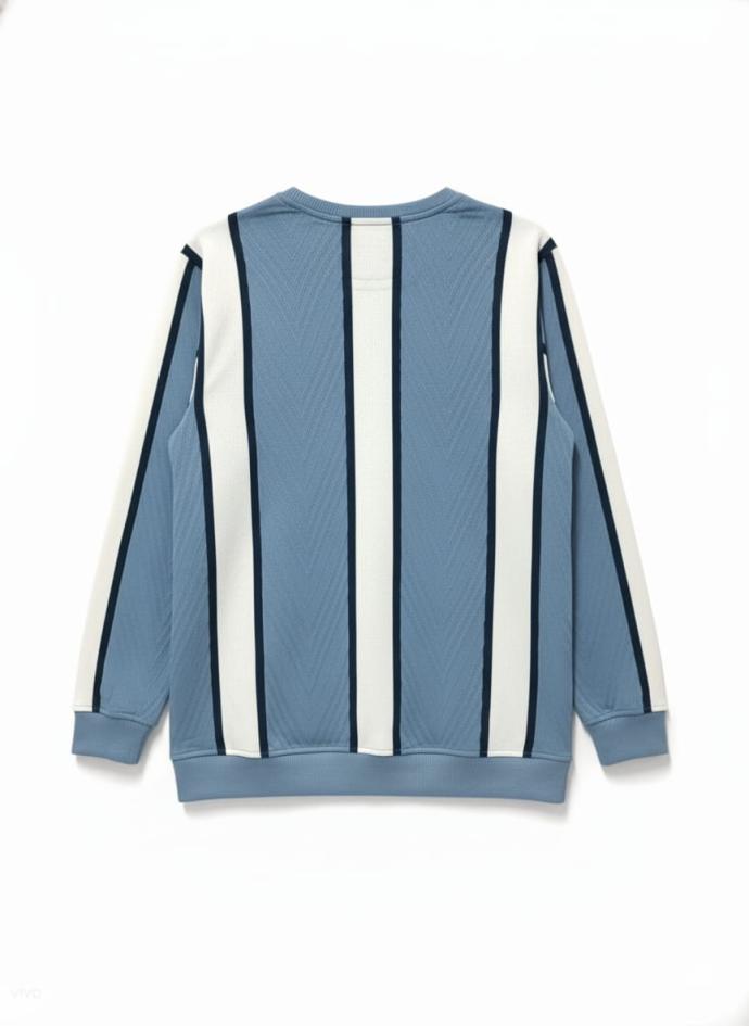 Men's Vertical Striped CrewNeck Sweatshirt light blue  J