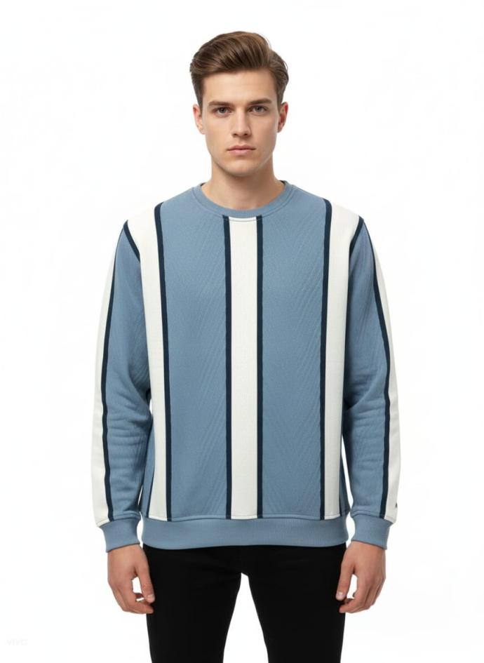 Men's Vertical Striped CrewNeck Sweatshirt light blue  J