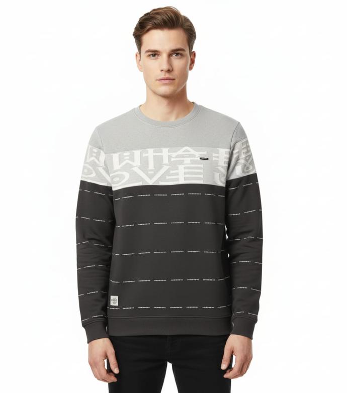 Men's light grey Color Graphic CrewNeck Sweatshirt J