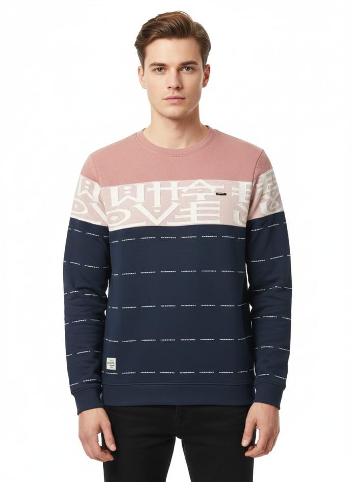 Men's light blue and grey Color Graphic Print CrewNeck Sweatshirt J