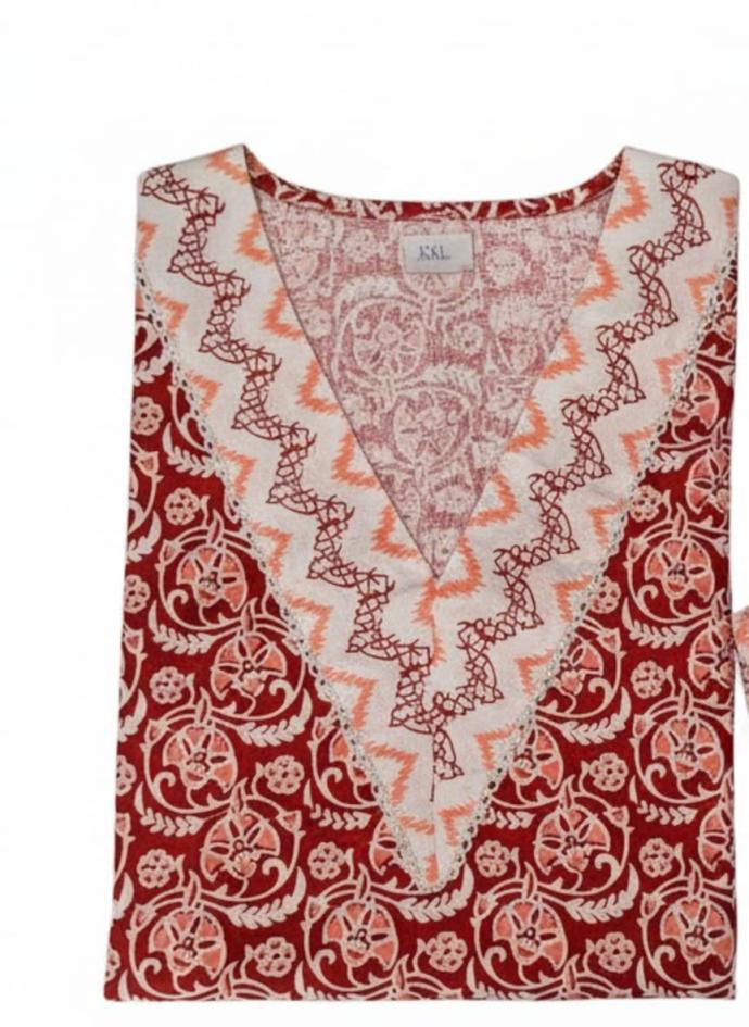 Women Daily Wear Stylish and Trendy Red  White Floral Print Two Piece Kurti Set