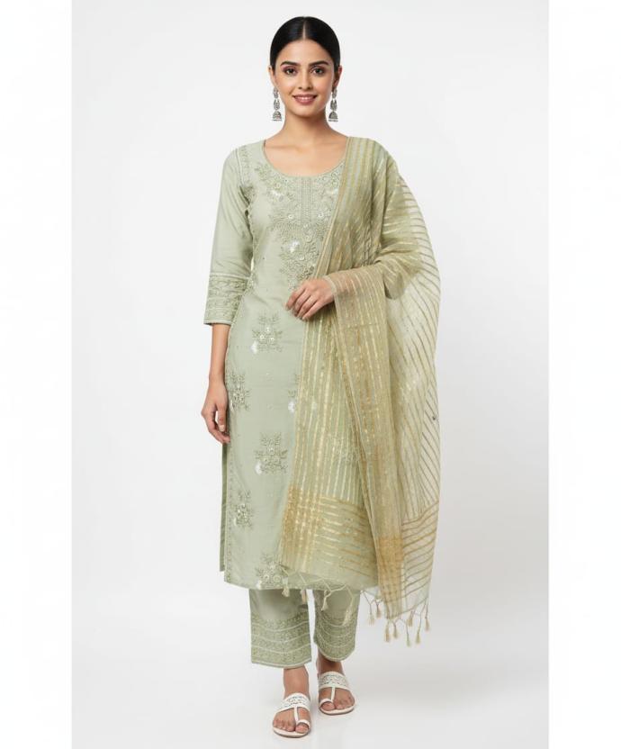 Womens Light green Daily Wear Rayon three piece Kurti with Pant  Dupatta