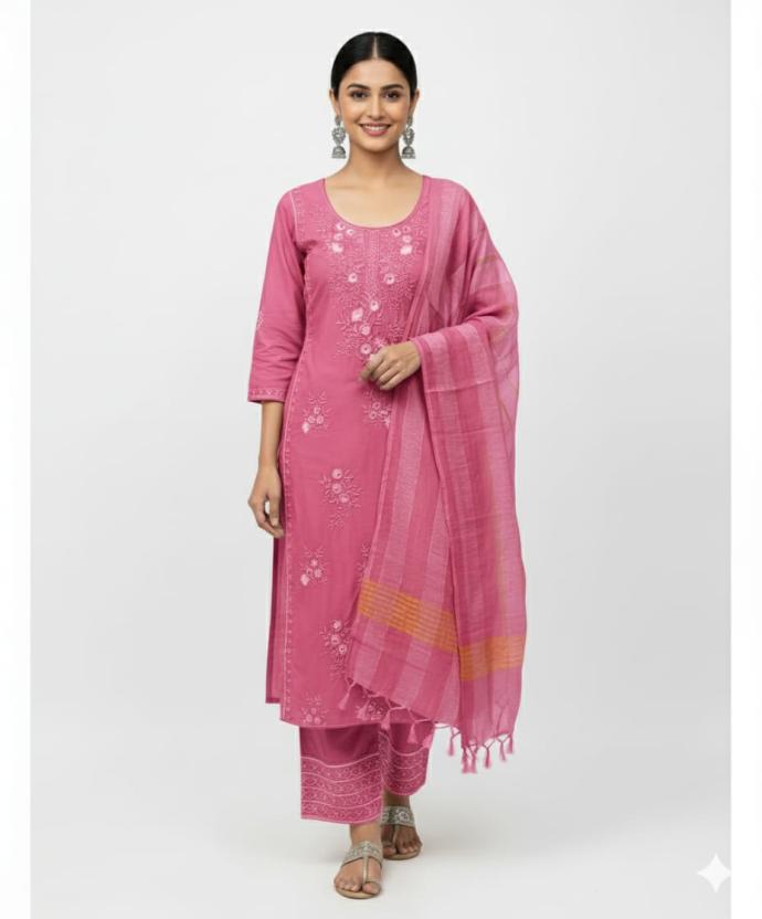 Womens  pink Daily Wear Rayon three piece kurti Kurti with Pant  Dupatta