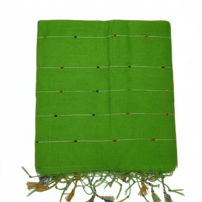 Traditional green Handloom Jamdani Taant Saree for Festival 