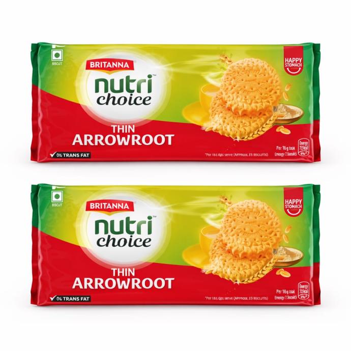 Britania nutri choice thin arrowroot biscuit perfect for happy stomach ,400 gm pack of 2