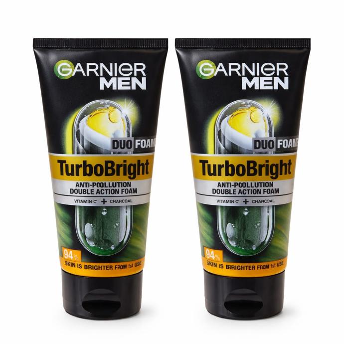 Garnier Men Turbo Bright Double Action Face Wash With Charcoal and vitamin  C 50 gm x2 pcs