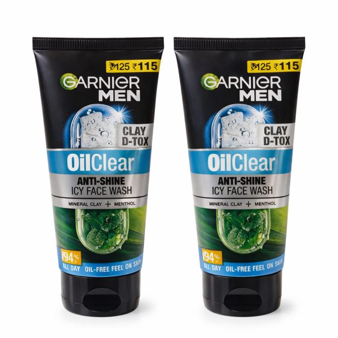 Garnier Men Oil Clear Clay DTox Deep Cleansing Icy Face Wash, 50gm x 2