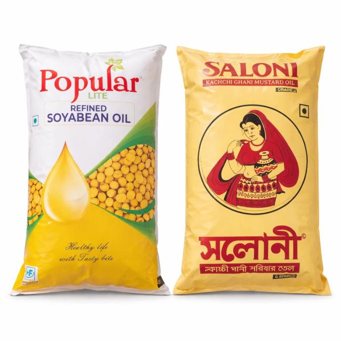 Popular refined soyabean oil,saloni mustard oil each 1L pack of 2