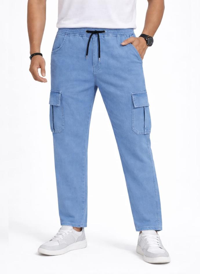 Light blue denim 6 pocket cargo joggers light weight pant pack of 1
