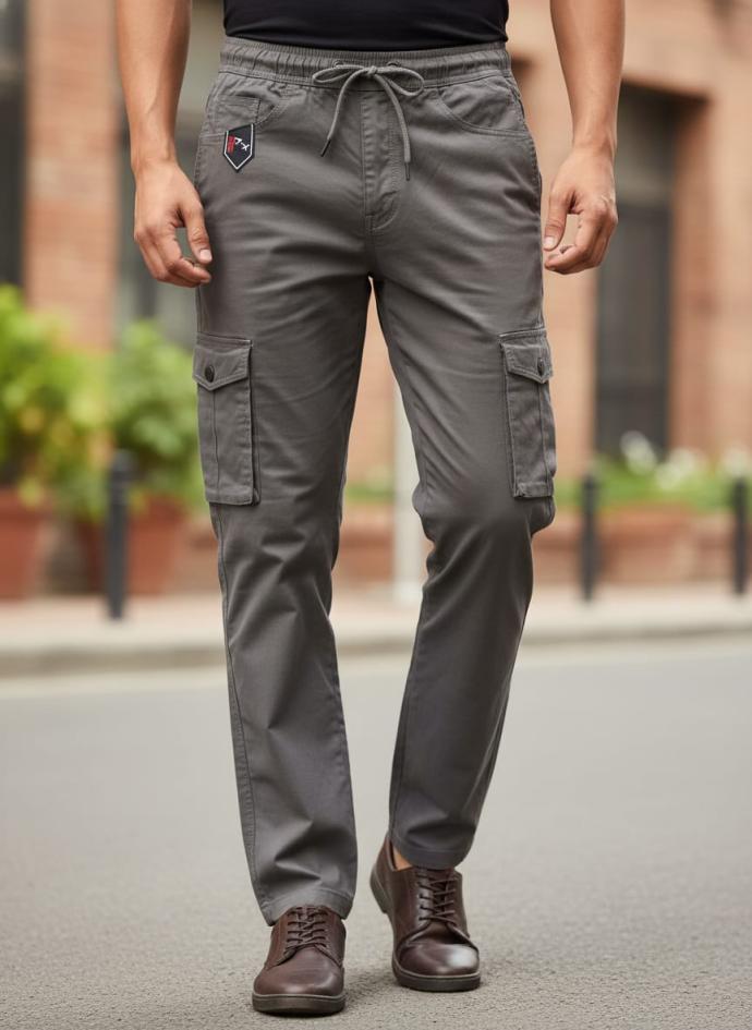Grey cotton 6 pockets cargo pants for men pack of 1