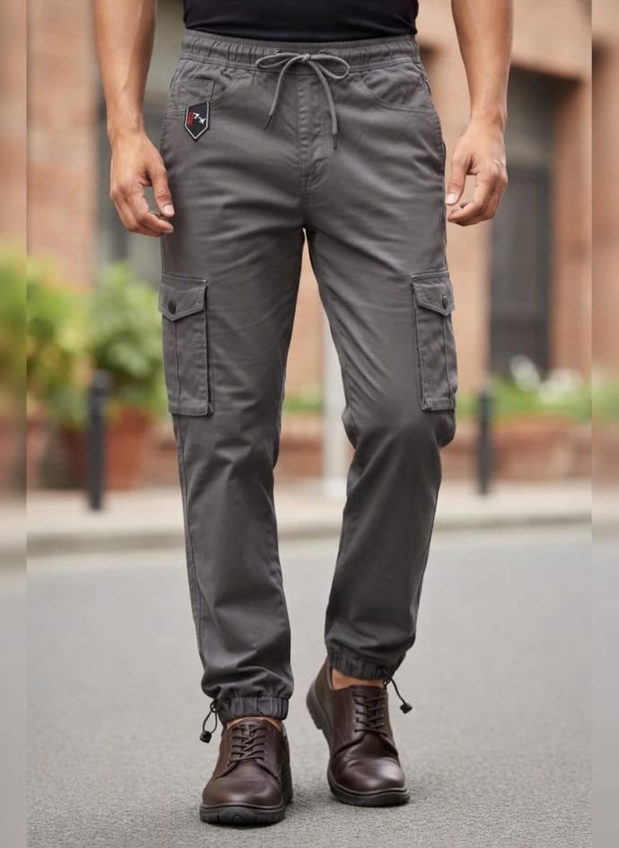 Grey colour 6 pocket cotton cargo joggers for boys pack of 1
