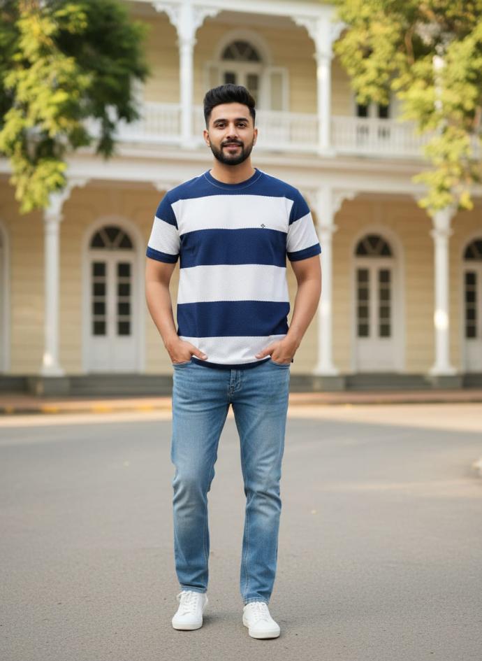 Navy blue pure cotton round neck half sleeves t shirt pack of 1