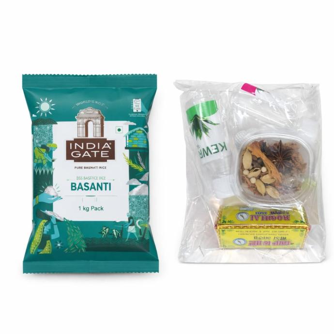 India Gate Basanti Basmati Rice 1 kg with Biryani Masala Perfect for Biryani PACK OF 1