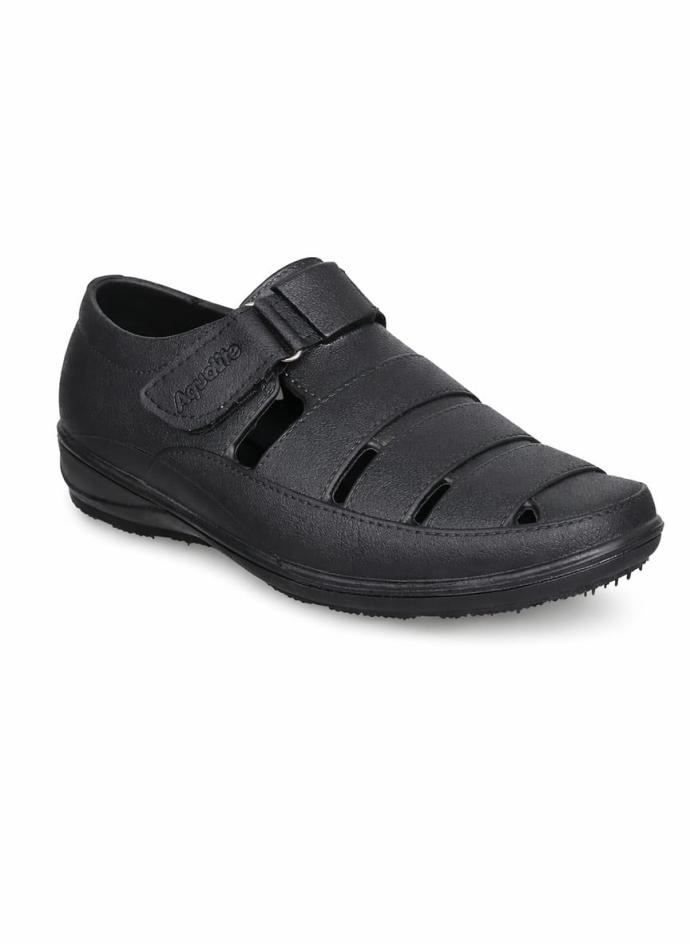 Aqualite men's black sandals with faux leather material pair of 1