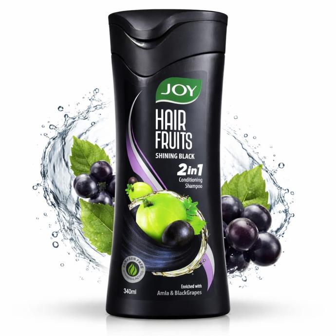 Joy Hair Fruits Shining Black Conditioning Shampoo Enriched with Amla  Black Grapes, 340 ml