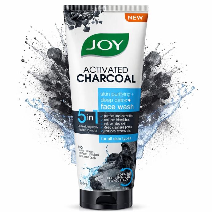 Joy 5 in 1 Charcoal Face Wash 100ml, for Men  Women