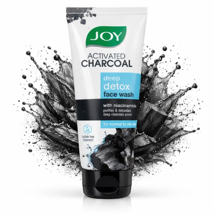 Joy Activated Charcoal Face Wash for Oily Skin 50ml  Controls Oil  Removes Dirt  Blackheads  Fights Pollution, Reduces Acne  Pimples For a Clearer  Smoother Skin
