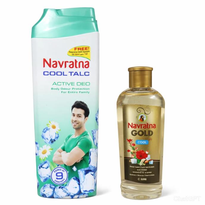 Navratna Cool Talc Active Deo  Talcum Powder  Body Odour Protection  Strong Cooling Effect  Long Lasting Freshness  Fragrance, with free navaratna gold ayurbedic hair oil