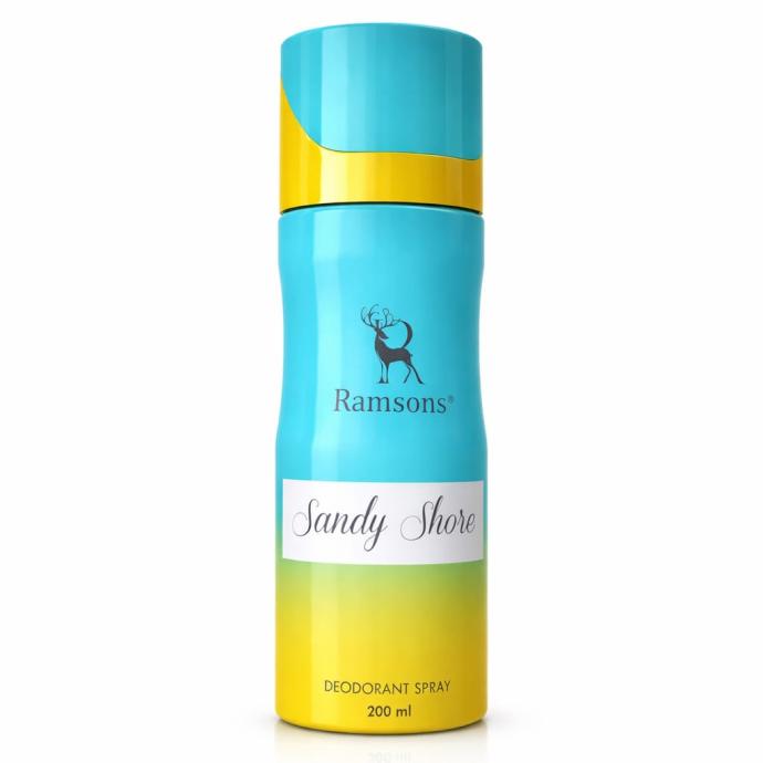 Ramsons  SANDY SHORE Deodorant Spray  200 ML  Body Perfume For Women  TN  Mint, Lavender, Bergamot, Mandarin orange, Lemon  MN  Sea grass, Ginger, Jasmine, Rose  BN  Musk, Sandalwood, Cedar