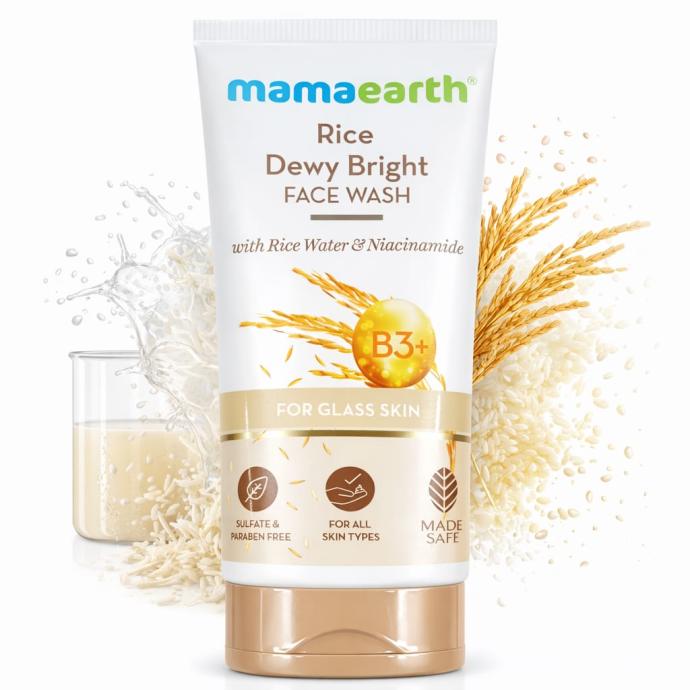 Mamaearth Rice Dewy Bright Face Wash With Rice Water  Niacinamide for Glass Skin  For Hydrated  Even skin Tone  Glowing  Brightening  Korean skin Care Product  For All skin Types  For Men  Women  100 ml