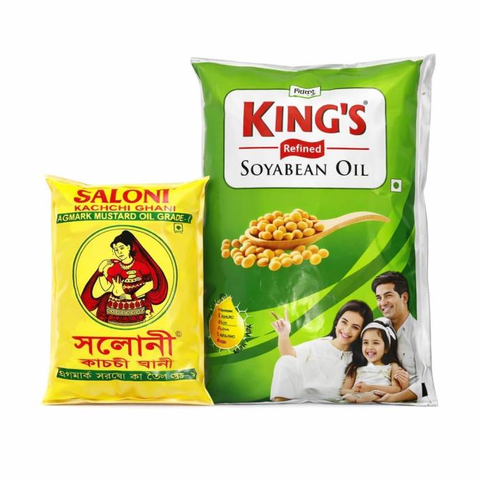 Saloni mustard oil 500 ml, kings refined soyabean oil 1L pack of 2