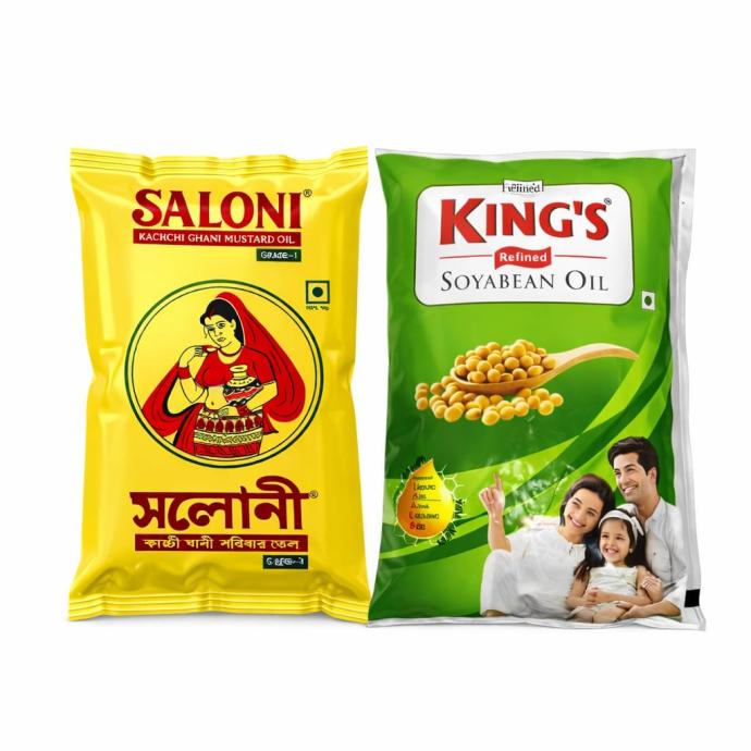 Kings refined soyabean oil,saloni mustard oil each 1L pack of 2