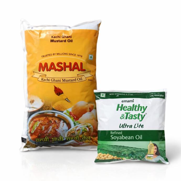 Mashal kachchi ghani mustard poil 1l, Emami healthy and tasty refined soyabean oil 500 ml  each pack of 1