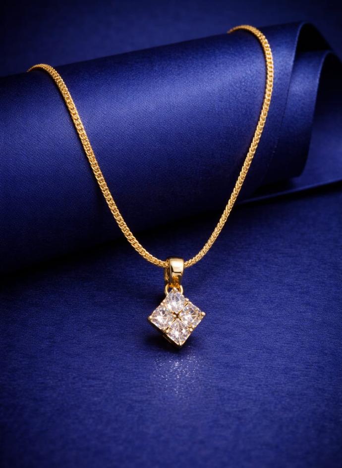 Gold plated square pendant necklace chain perfect for girls and women