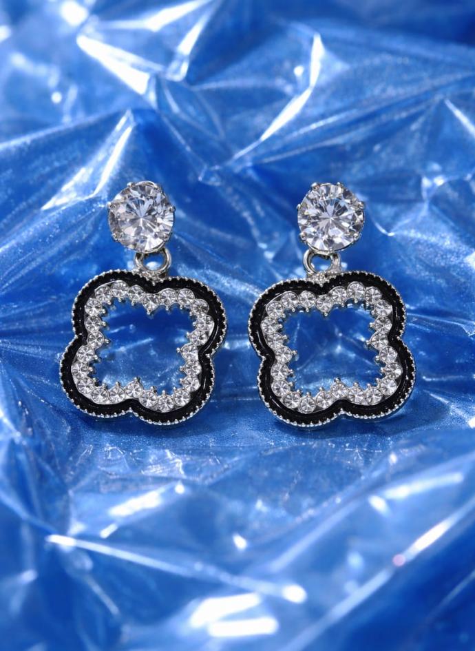 Buy black and Silverstone cubic  crystal stud drop earrings