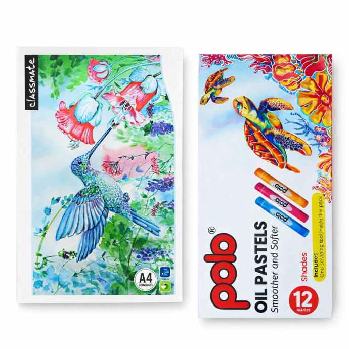 Classmate drawing book with polo 12 shades multicolor oil pastel each pack of 2