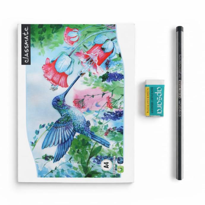 Classmate drawing book with apsara pencil and eraser pack of 3