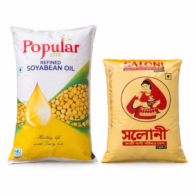 Popular refined soyabean oil 1L, Saloni mustard oil 500 ml pack of 2